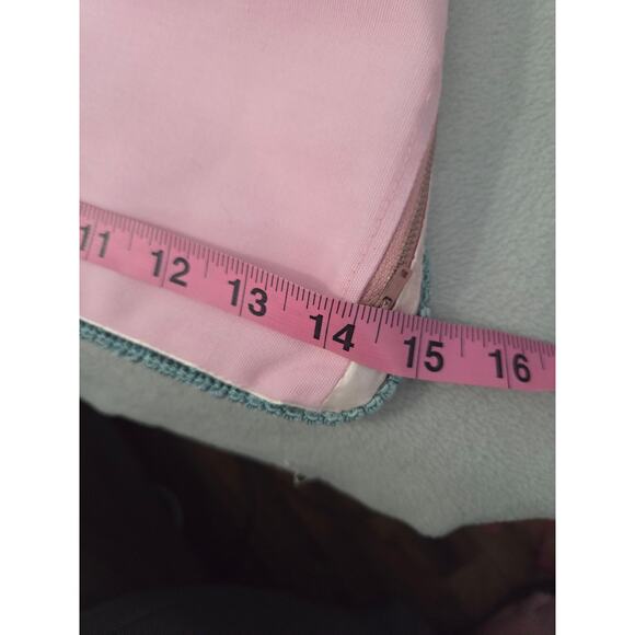 Vtg Light Pink Pillow Cover Satin Ribbon Hand Embroidered Floral Blue Couch - Picture 8 of 8